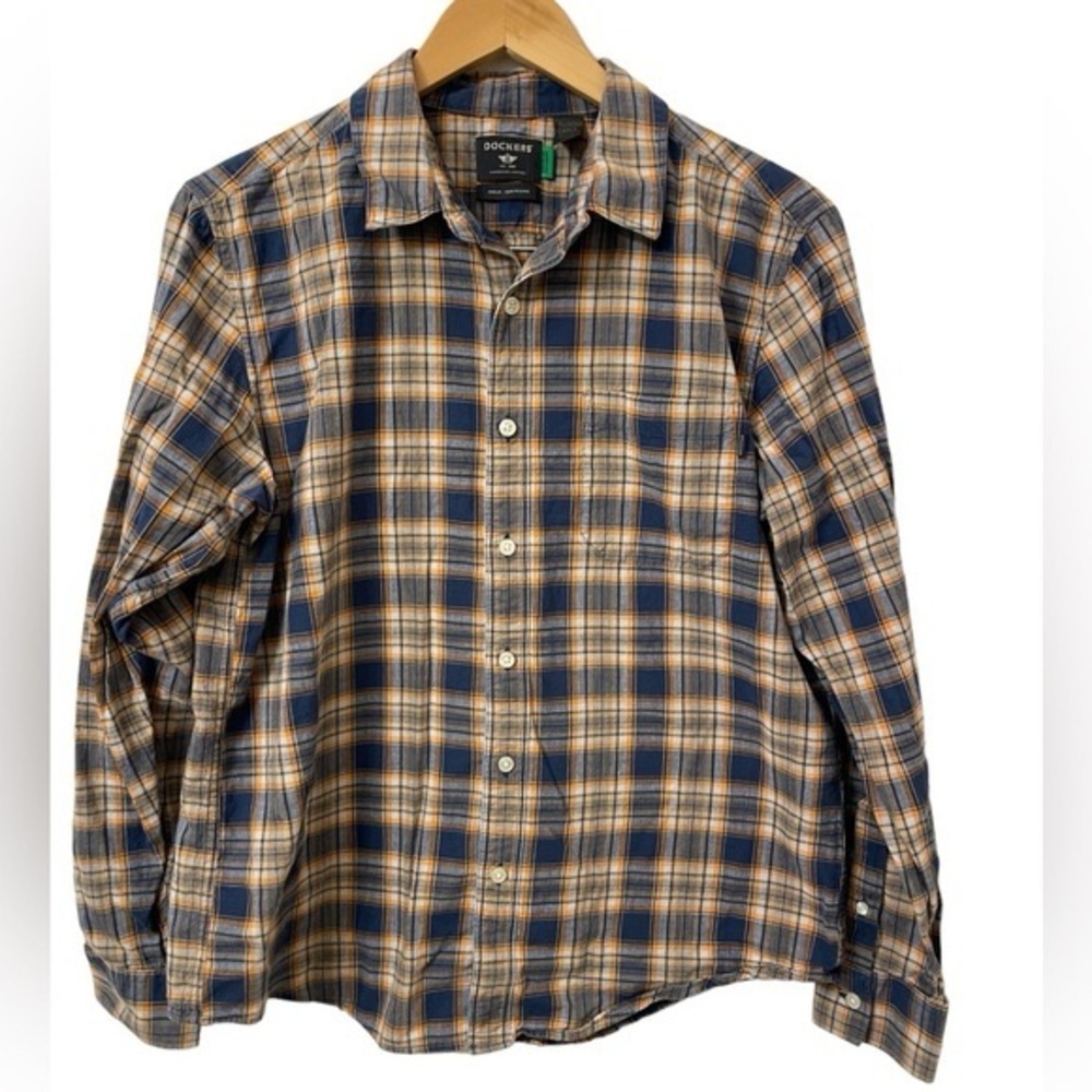 DOCKERS blue orange casual button down long sleeve Medium